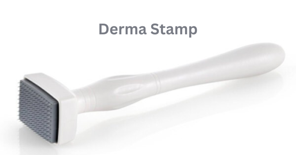 Close-up of a derma stamp skincare tool for precise skin rejuvenation.